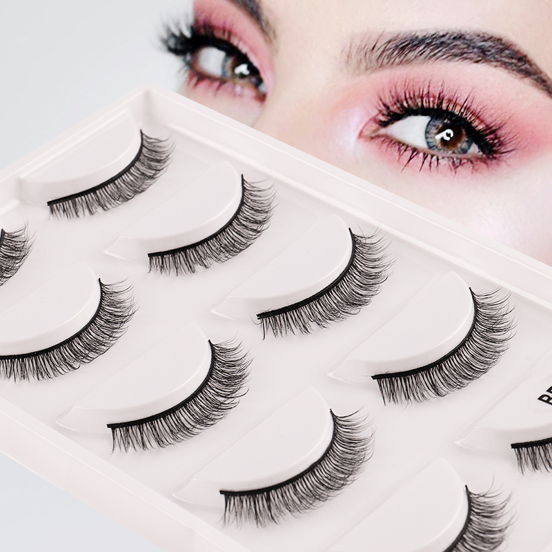 Gloway Reusable Natural Look Asian 5 Pairs Curl Synthetic Lightweight 6D Mink Cat Eye Lash False Eyelashes Fake Eye Lashes