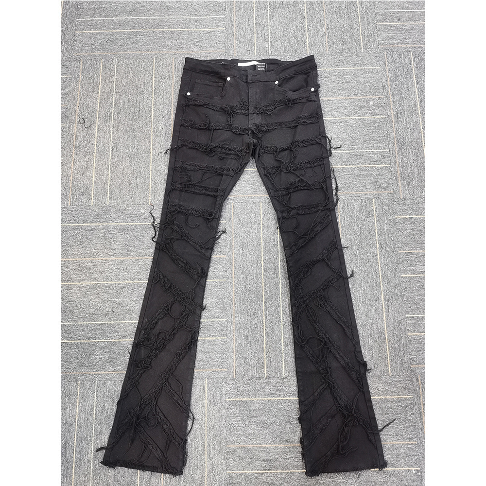 Custom frayed flared stacked pants skinny slim custom denim pants male stacked denim jeans man men's jeans men