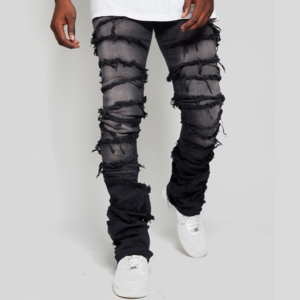 Custom frayed flared stacked pants skinny slim custom denim pants male stacked denim jeans man men's jeans men