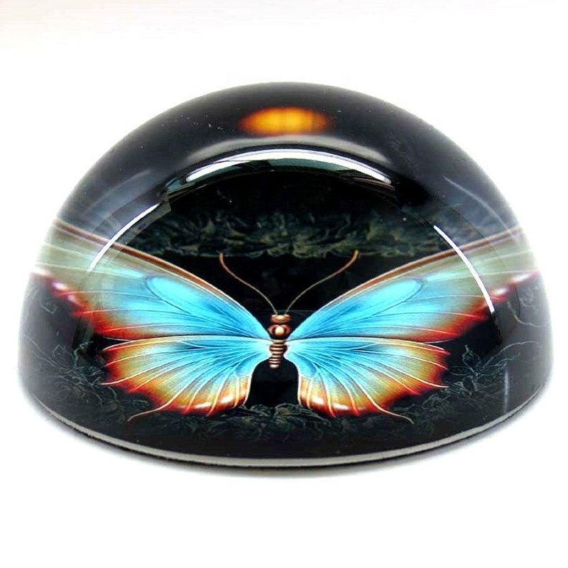 80mm hemisphere butterfly crystal glass dome paperweight for home decoration