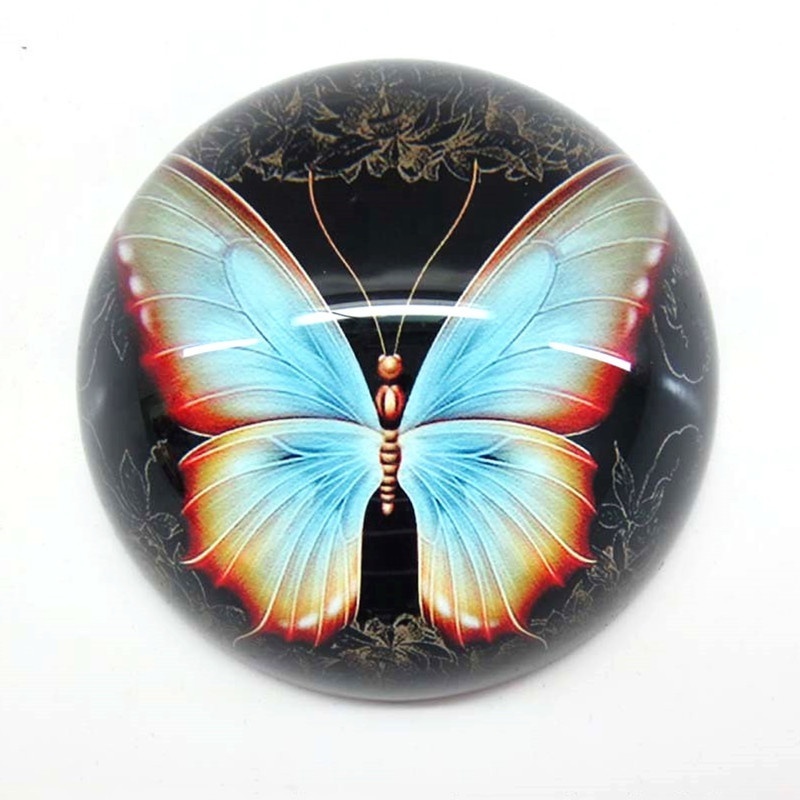 80mm hemisphere butterfly crystal glass dome paperweight for home decoration