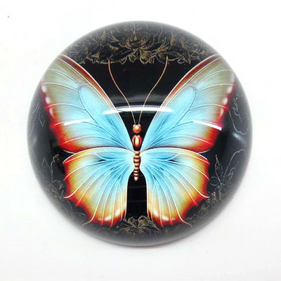 80mm hemisphere butterfly crystal glass dome paperweight for home decoration