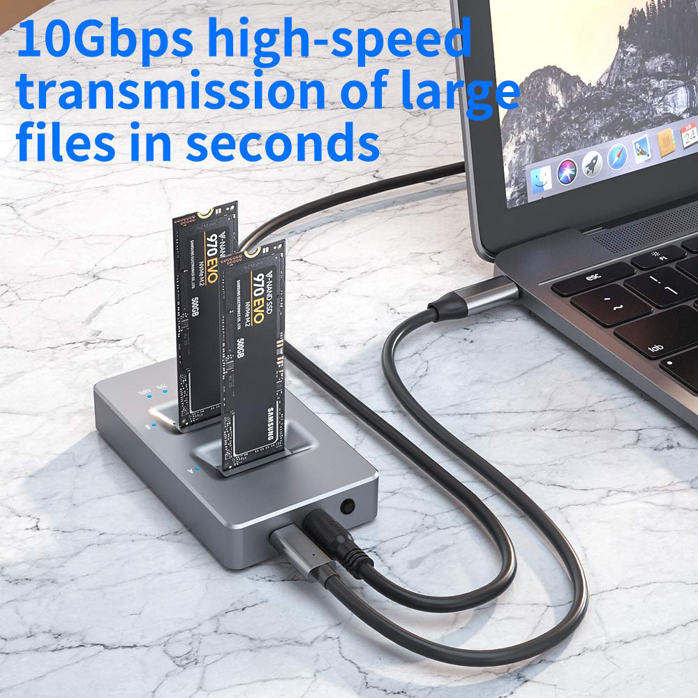 Dual Bay 10Gbps Hard Drive Case  with USB3.1Gen2 Type C Cable External M.2 NVMe SSD Enclosure