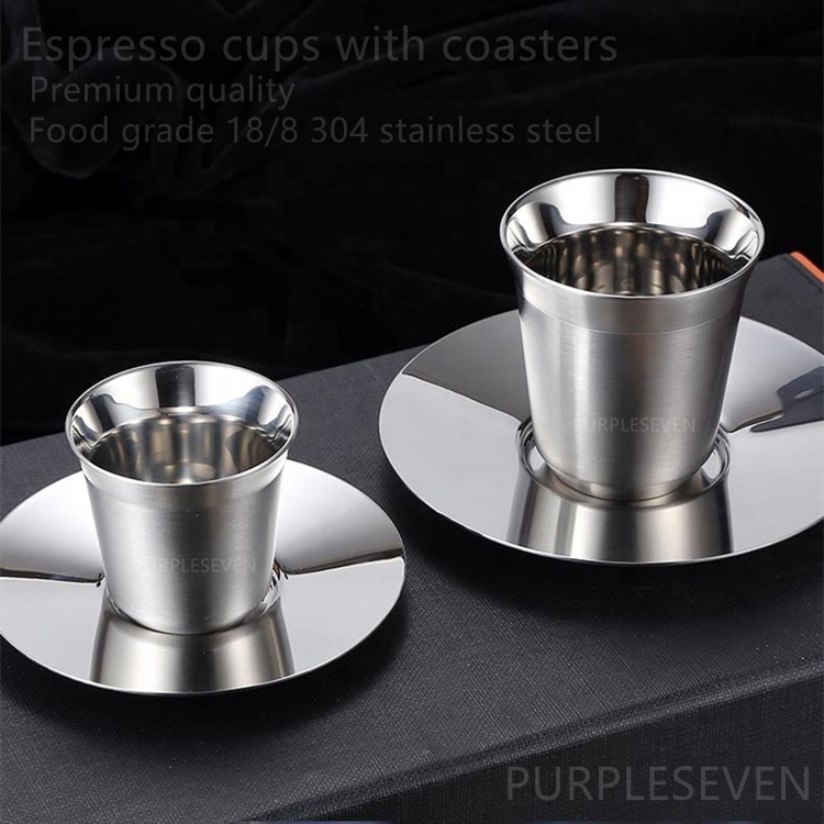 PURPLESEVEN Factory Wholesale 80 ml 2.7oz 160 ml 5.5 oz Double Wall Insulated Thermal Coffee Cup Stainless Steel Espresso Cups