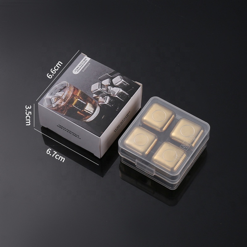 PURPLESEVEN Cube Shape Reusable Stainless Steel Whiskey Stones Ice Cubes Chilling Stones with Tongs and Storage Box for Whiskey