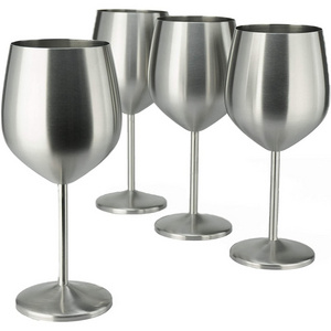 PURPLESEVEN Factory Price Etched Stemmed 304 18/8 Stainless Steel Wine Glasses 16oz Unbreakable Metal Goblets Stem Wine Glass