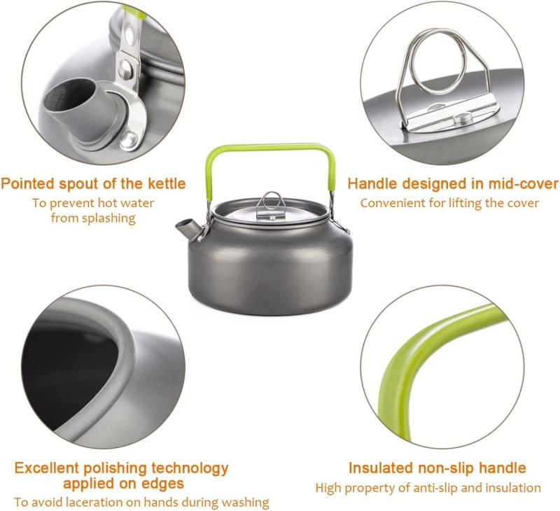 PURPLESEVEN 800ml 1200ml Outdoor Camp Tea Coffee Pot Portable Camping Kettle Cooking Set Ultralight Aluminum Cookware Sets