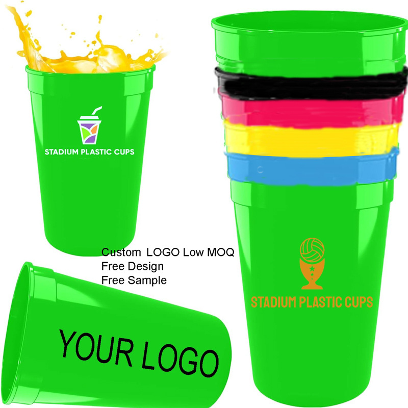 Plastic Cups Personalized Custom Logo Printing Reusable Disposable Plastic Cup Stadium Plastic Cups For Birthday Party