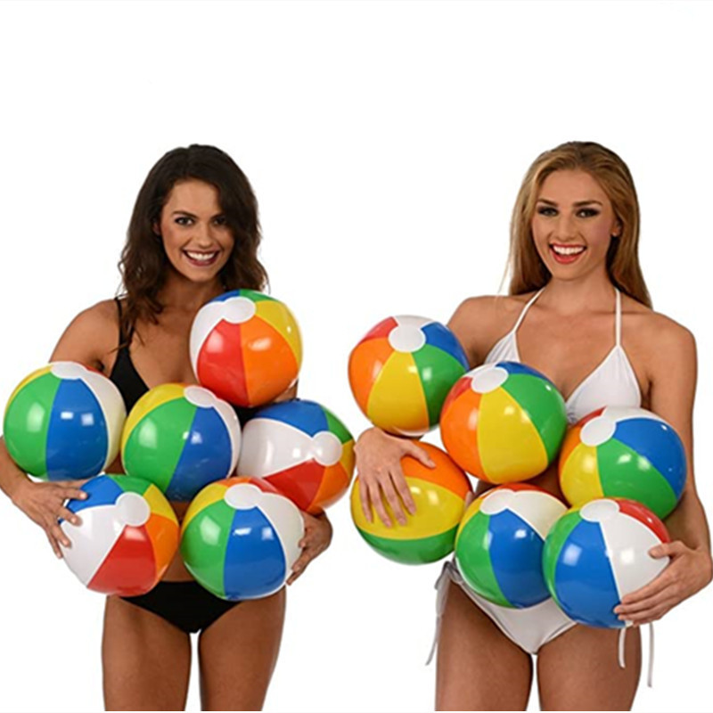 Custom Logo Large Rainbow Beach Ball Outdoor Toys Kids Play Beach Ball 32cm 37cm Promotional Inflatable Printing Pvc Beach Ball