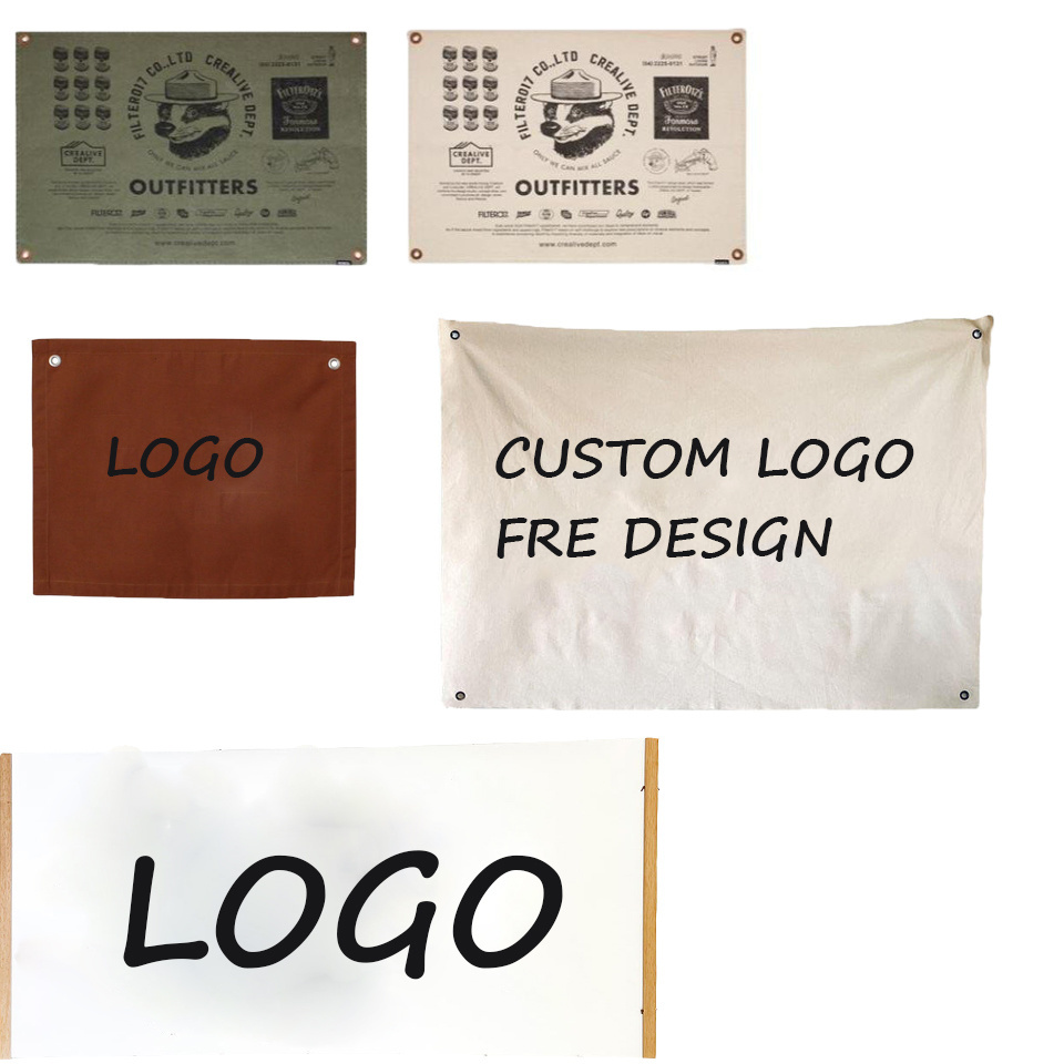 Wholesale custom logo blank cotton canvas fabric advertising flags promotional banners hanging outdoor wall flag