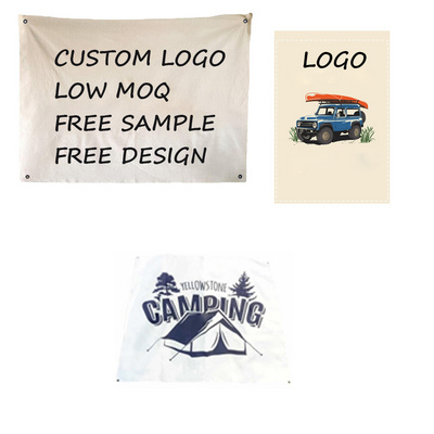 Wholesale custom logo blank cotton canvas fabric advertising flags promotional banners hanging outdoor wall flag