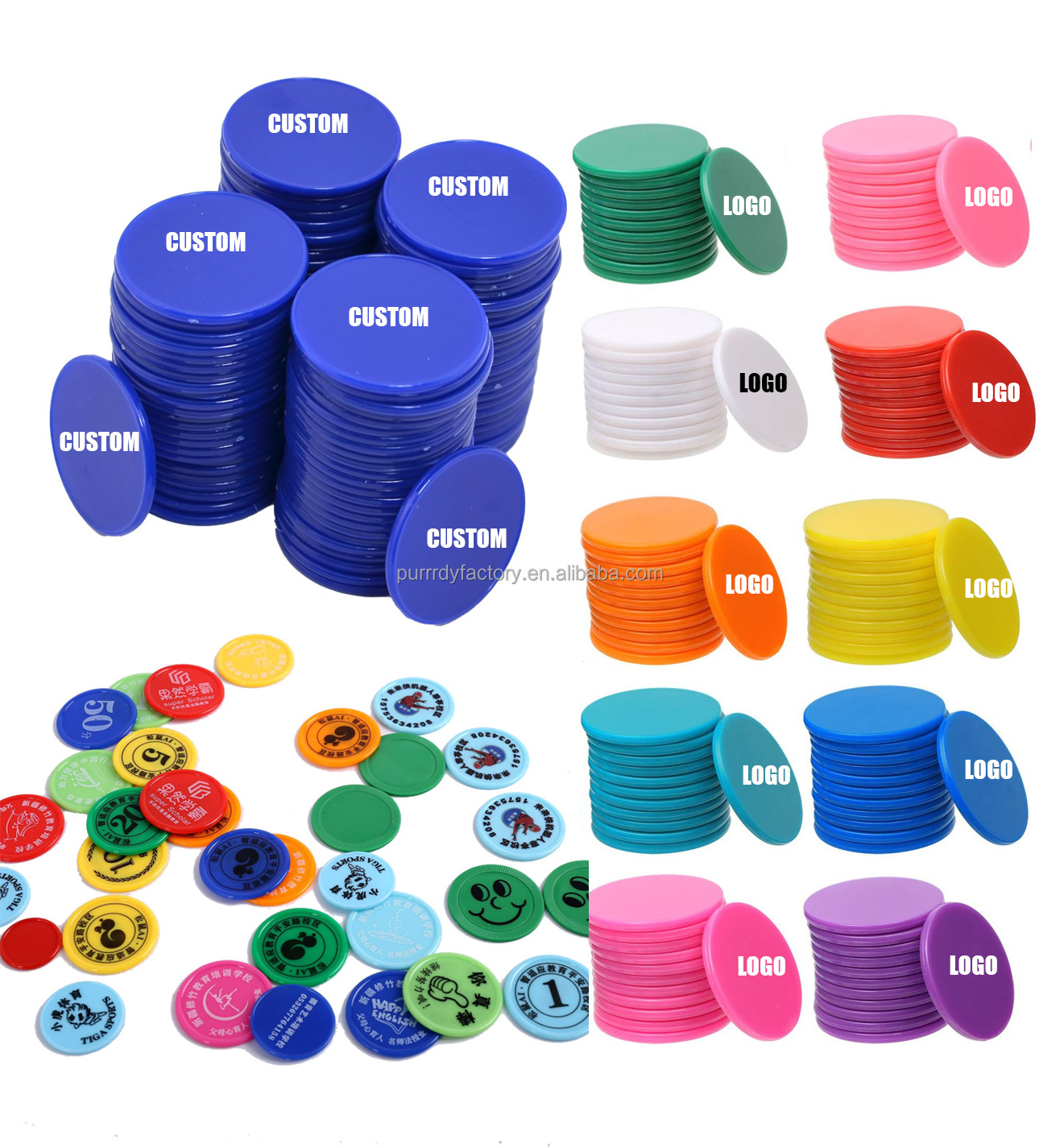 Custom Logo Round Small Plastic Learning Counters Disks Chip Counting Discs Markers for Math Practice Poker Chips Game Tokens