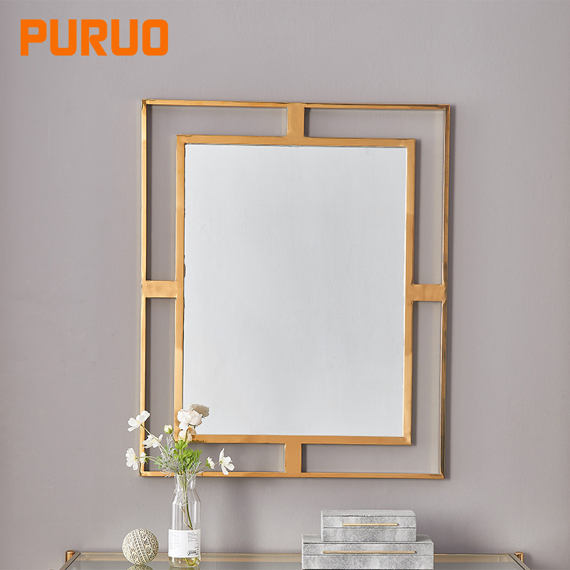 Simple style gold stainless steel frame glass decorative mirror