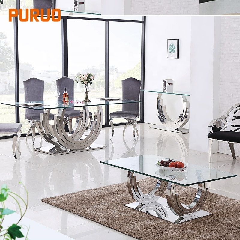 New stainless steel table base decorations tempered glass top living furniture coffee table center table for the living room