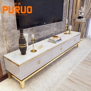 Living room marble storage function TV stand cabinet with showcase