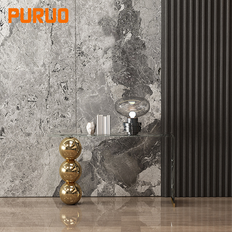 PURUO luxury hallway turkish sliver gold metal consule glass mirrored stainless steel console table