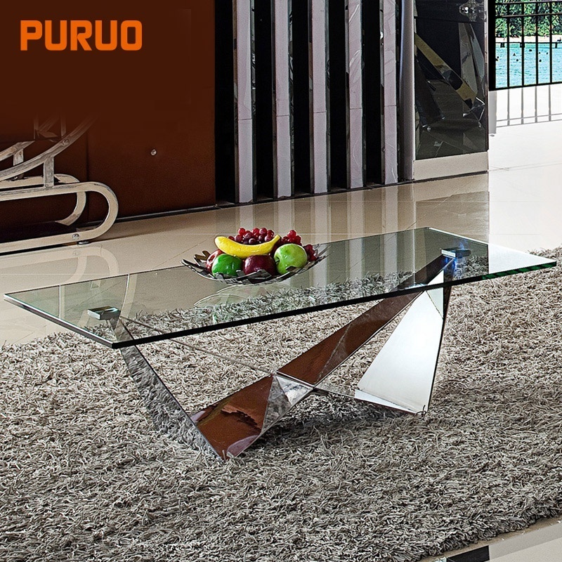 Square tempering glass dinner stainless steel frame dining table for living room