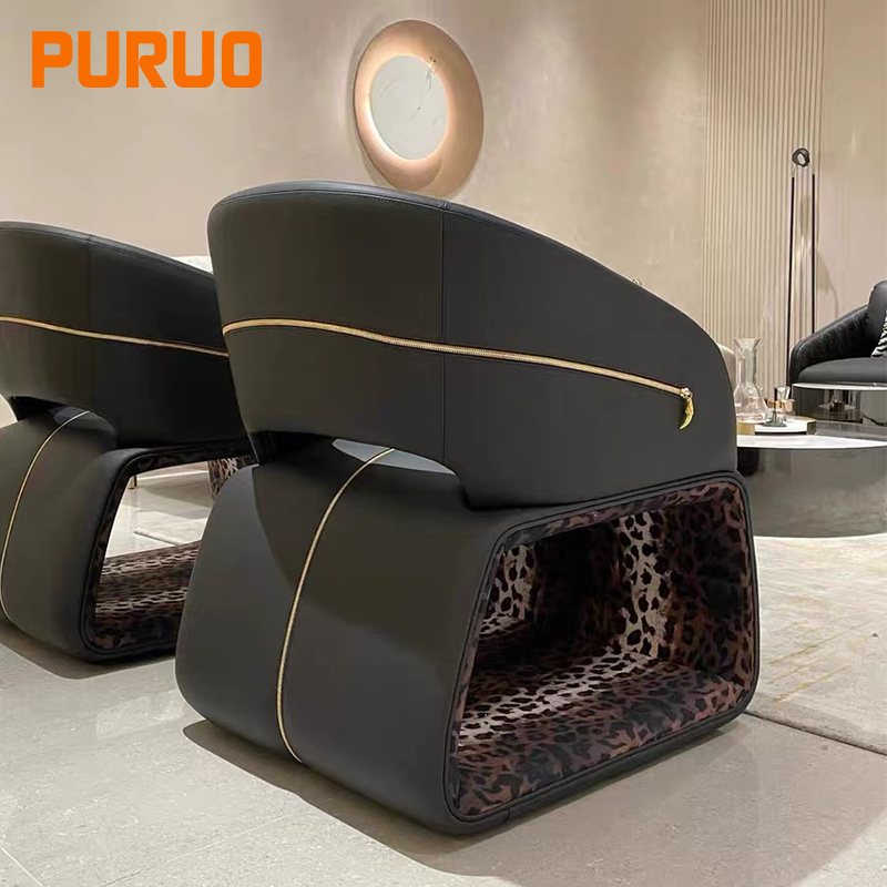 Black Leather leisure chair Living Room Armchair Luxury Sexy Wild Leopard Print Chair