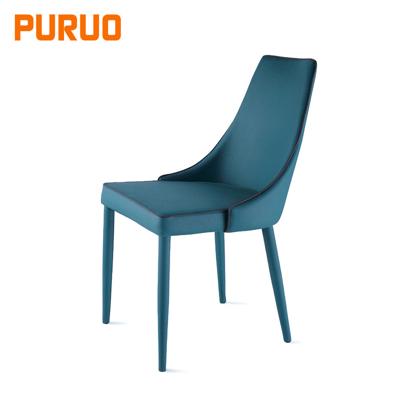 Cheap price dining chair Modern dining room furniture blue PU leather Steel frame dining chairs