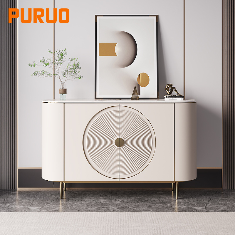 PURUO Modern style stainless steel with MDF cabinet sintered stone top TV stand