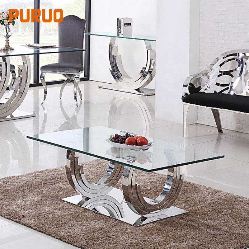 New stainless steel table base decorations tempered glass top living furniture coffee table center table for the living room