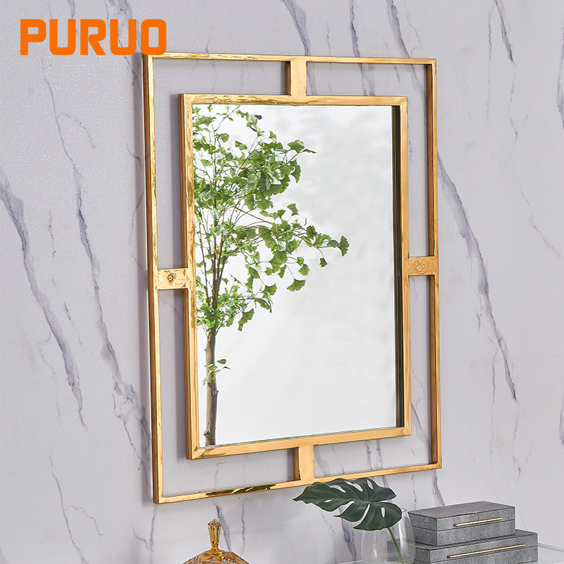 Simple style gold stainless steel frame glass decorative mirror