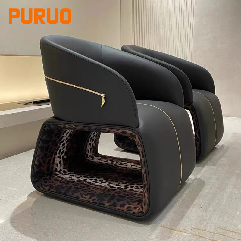 Black Leather leisure chair Living Room Armchair Luxury Sexy Wild Leopard Print Chair