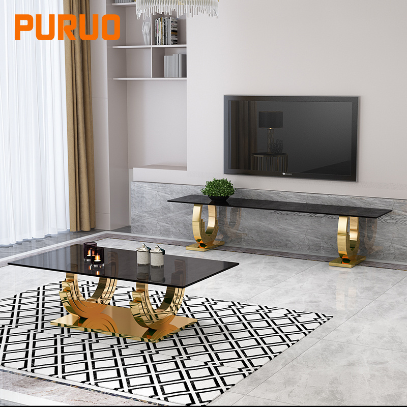 New stainless steel table base decorations tempered glass top living furniture coffee table center table for the living room