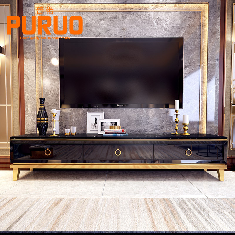 Living room marble storage function TV stand cabinet with showcase