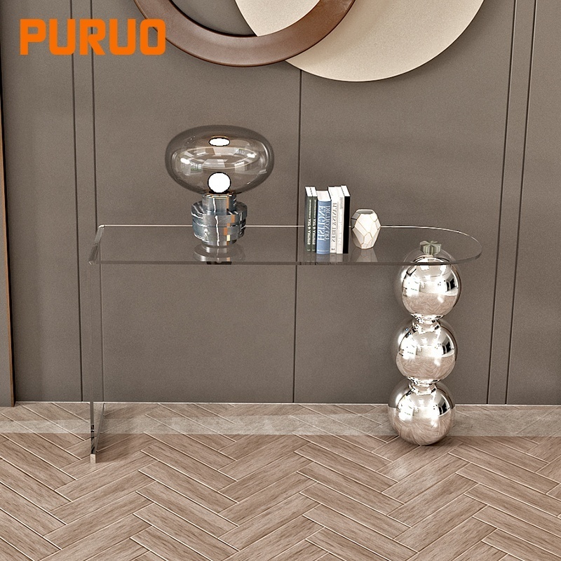 PURUO luxury hallway turkish sliver gold metal consule glass mirrored stainless steel console table