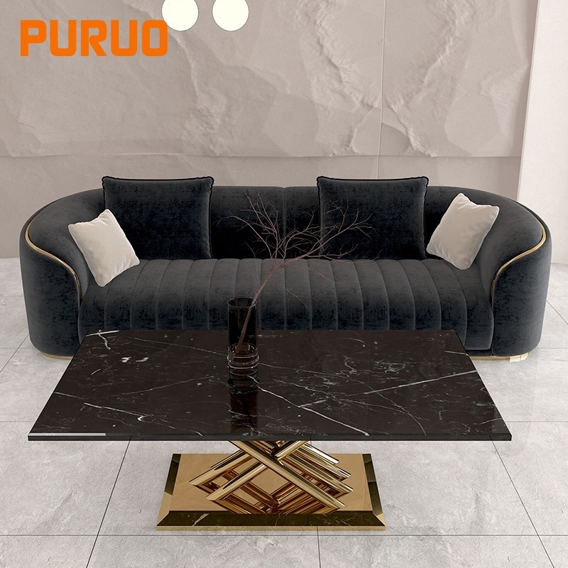 PURUO sofa set luxury home furniture italian leather black fabric 3 seater sofas