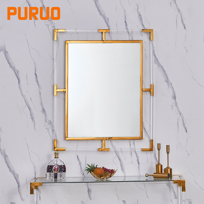 Simple style gold stainless steel frame glass decorative mirror