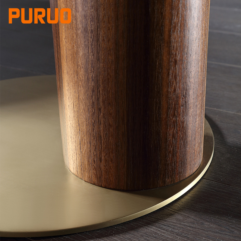 PURUO metal stainless steel wood Houndstooth fabric ethiopian set gold tempered glass coffee table