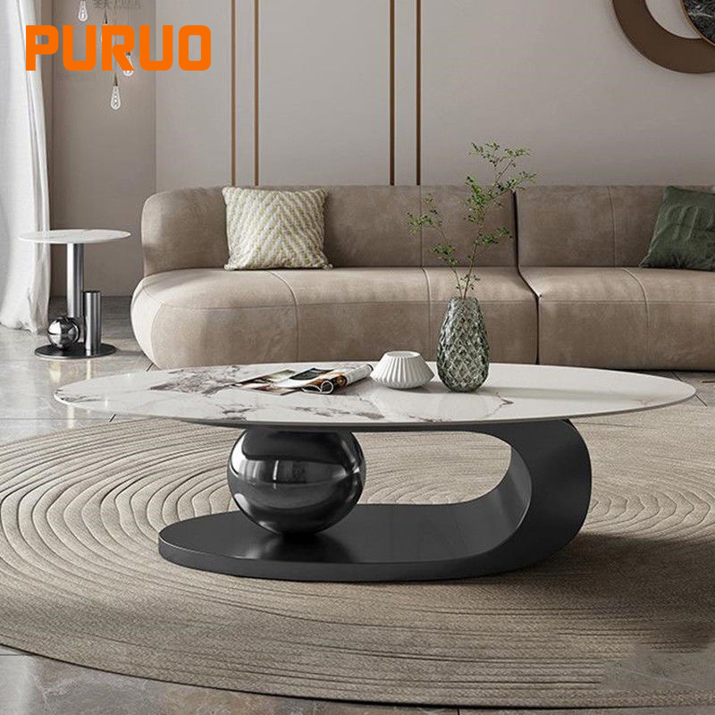 PURUO luxury living room furniture stainless steel marble coffee table