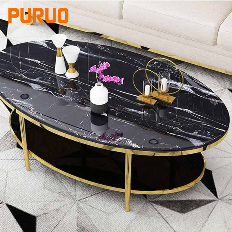 Modern marble top outdoor rustic metal stainless steel coffee table designs for living furniture