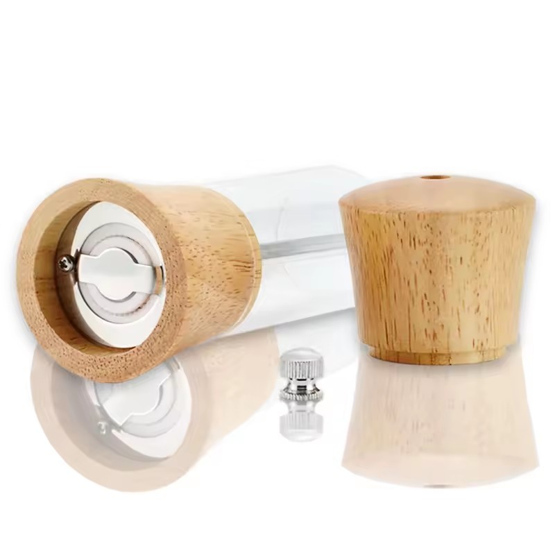 PUSELIFE Kitchen gadgets wooden salt box container set salt and pepper shaker set acacia wood spice salt pepper mill grinder