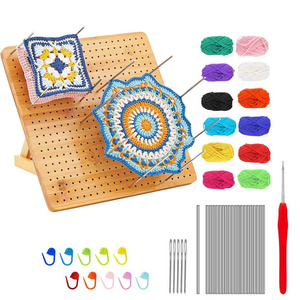 PUSELIFE Knitting Crochet with 15pcs Metal Rod Pins and Granny Squares Lovers Stand Bamboo crochet blocking board