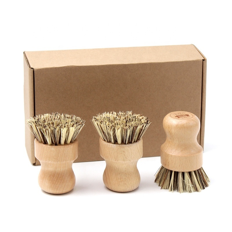 Plastic Free label Natural wood bristles Kitchen bamboo Dish washing Pot brush for cleaning set kitchen brush cleaning semen box