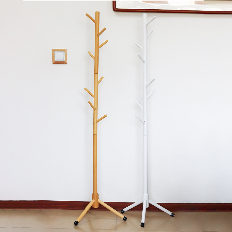 PUSELIFE Hot Selling simple Rustic Standing tree shaped Stable Base 6 Hooks Floor free Standing Wooden umbrella Coat Rack