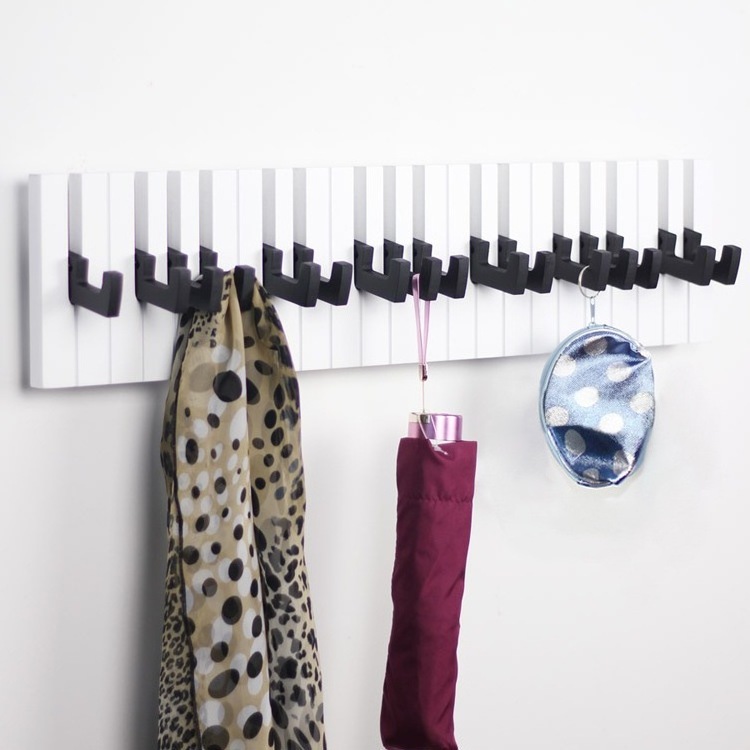 Wall Mounted Piano Keys Artistic Coat Hook Heavy Duty Hanger Wooden Hat Hanging Coat Piano Wooden Coat Racks