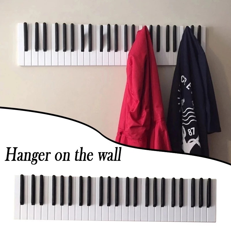 Wall Mounted Piano Keys Artistic Coat Hook Heavy Duty Hanger Wooden Hat Hanging Coat Piano Wooden Coat Racks