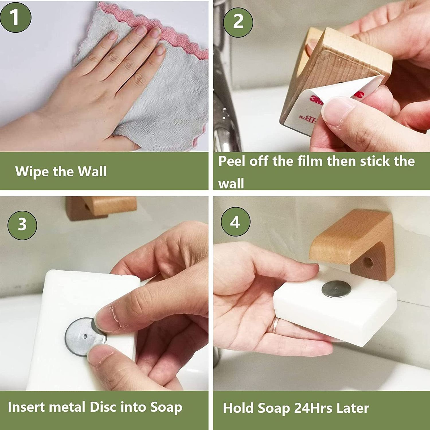 PUSELIFE eco friendly portable wall mounted magnetic wood hanging soap holder