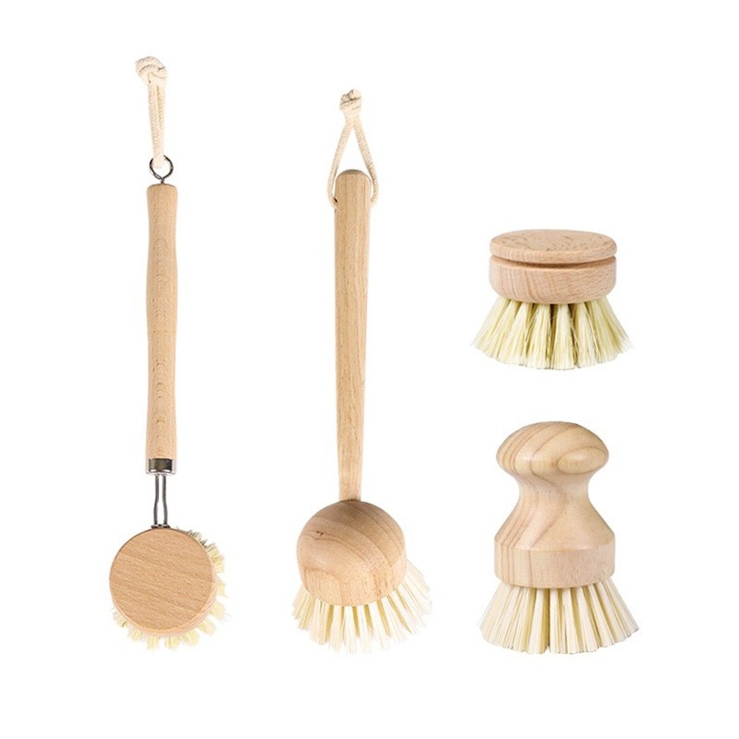 Natural Fibers custom Kitchen scrub Dish Pot Pan Cleaning Brush Sisal Pot and Dish Brush with Rubber Wood Handle