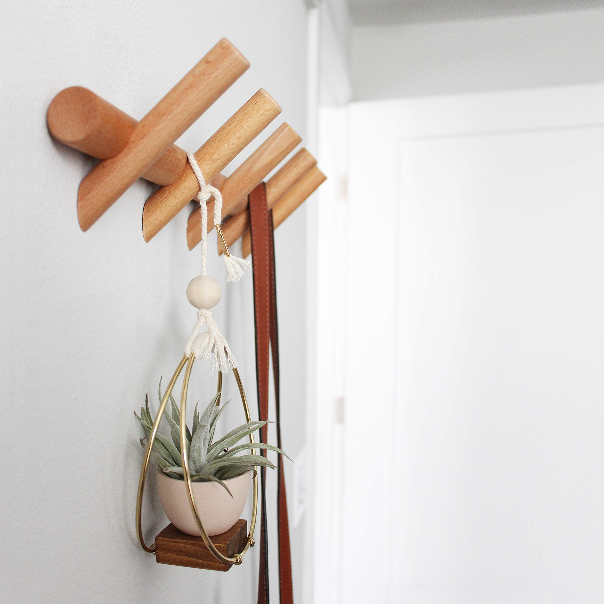 PUSELIFE Wholesale Bedroom Wooden Coat Rack Wall Mounted Space-Saving Hook Rack with 4 Retractable Hooks Hat Coat Hook