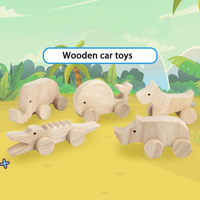 PUSELIFE Montessori Material Wooden Children Animal Toys Car Wooden Toy Track Wooden Push Toy