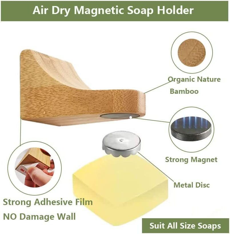 PUSELIFE eco friendly portable wall mounted magnetic wood hanging soap holder