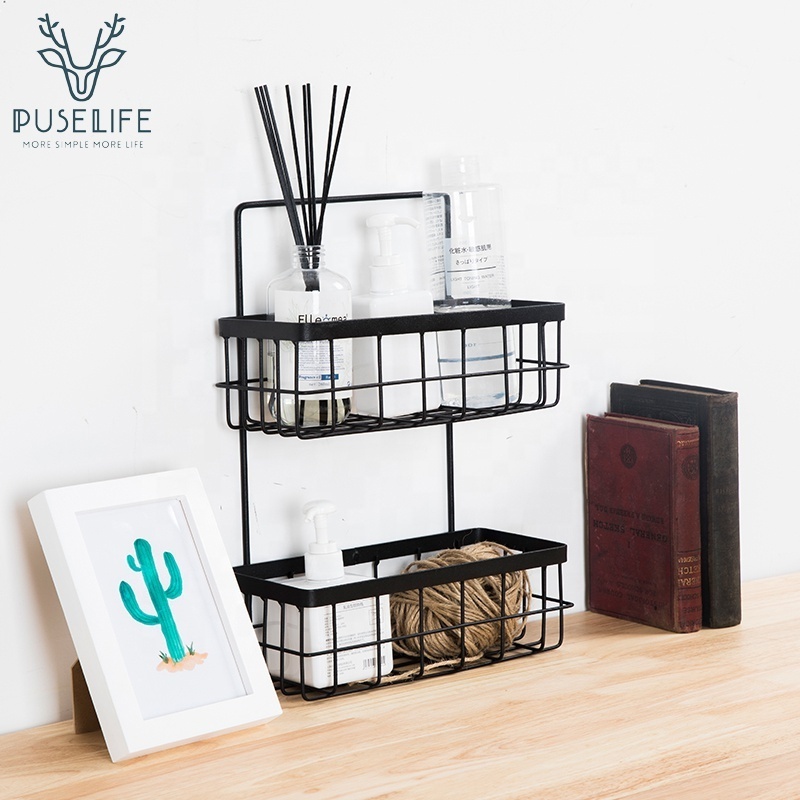 Metal  wall hanging kitchen storage 2 tiers metal wire rack Rustic Solid Shelf for Bathroom Decor Storage for home storage