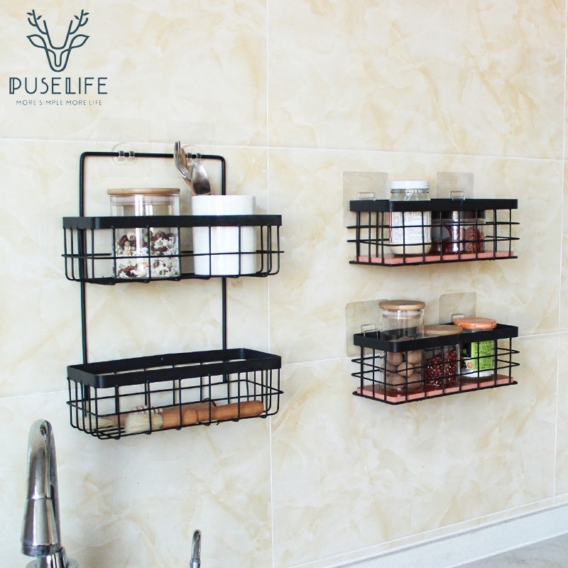 Metal  wall hanging kitchen storage 2 tiers metal wire rack Rustic Solid Shelf for Bathroom Decor Storage for home storage