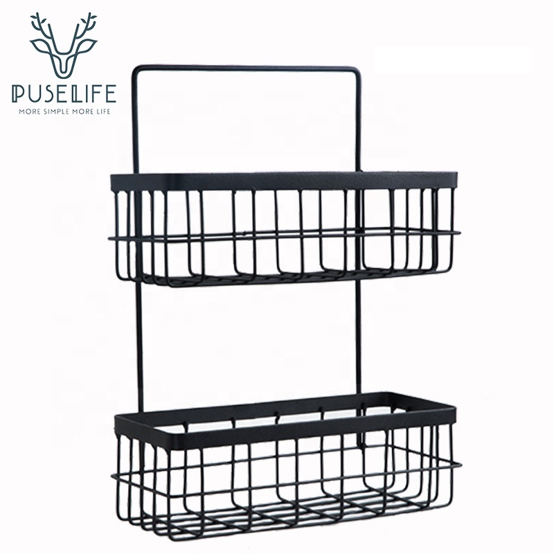 Metal  wall hanging kitchen storage 2 tiers metal wire rack Rustic Solid Shelf for Bathroom Decor Storage for home storage