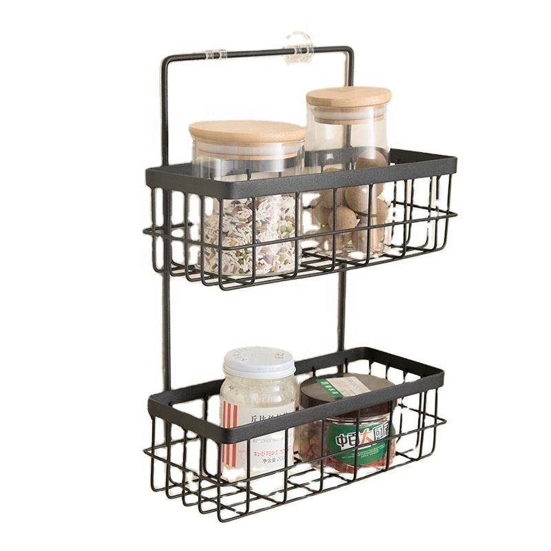 Metal  wall hanging kitchen storage 2 tiers metal wire rack Rustic Solid Shelf for Bathroom Decor Storage for home storage